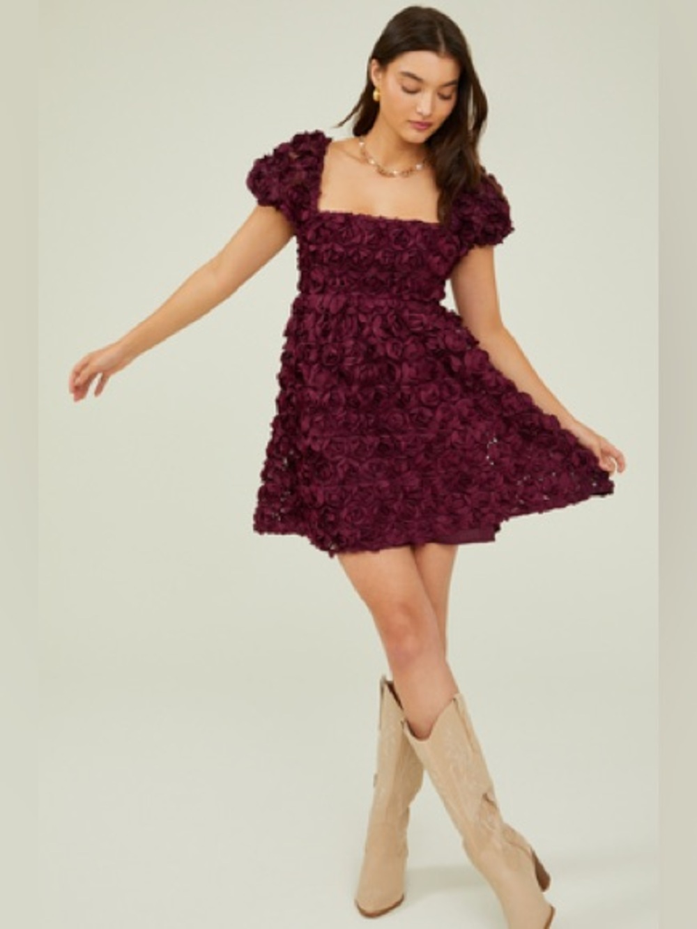 Altar'd State Krystal Rosette Baby Doll Puff Sleeve Dress